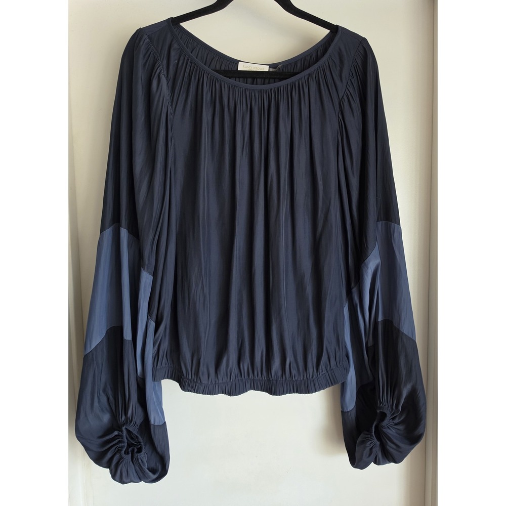 Ramy Brook Blouse XL Dark Blue Long Sleeve Off-Shoulder Top Flowy Boho
